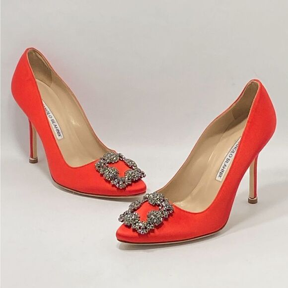 Manolo Blahnik Hangisi 105MM Embellished Satin Pumps size 35.5 - Picture 8 of 15